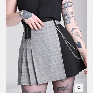 Punk Plaid Panel A-Line Skirt - Black & Gray